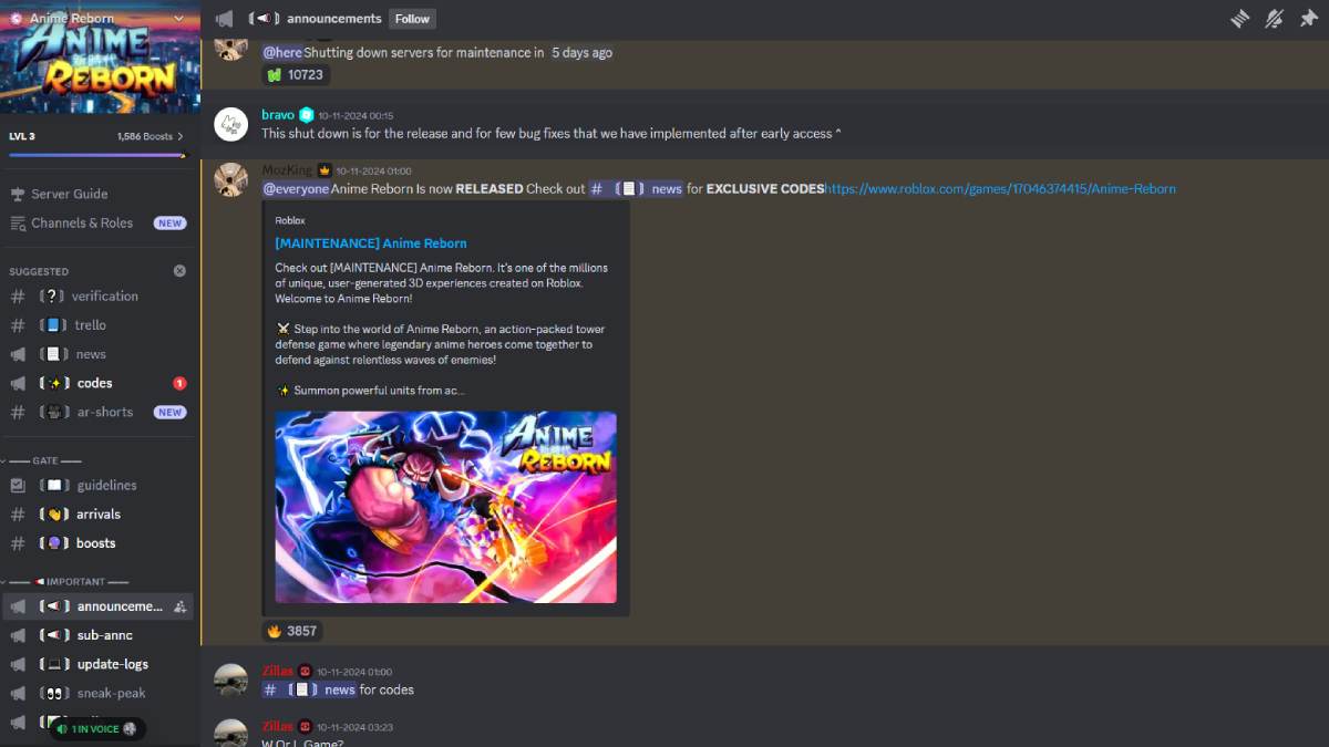 Anime Reborn Discord Server -ilmoitusosa